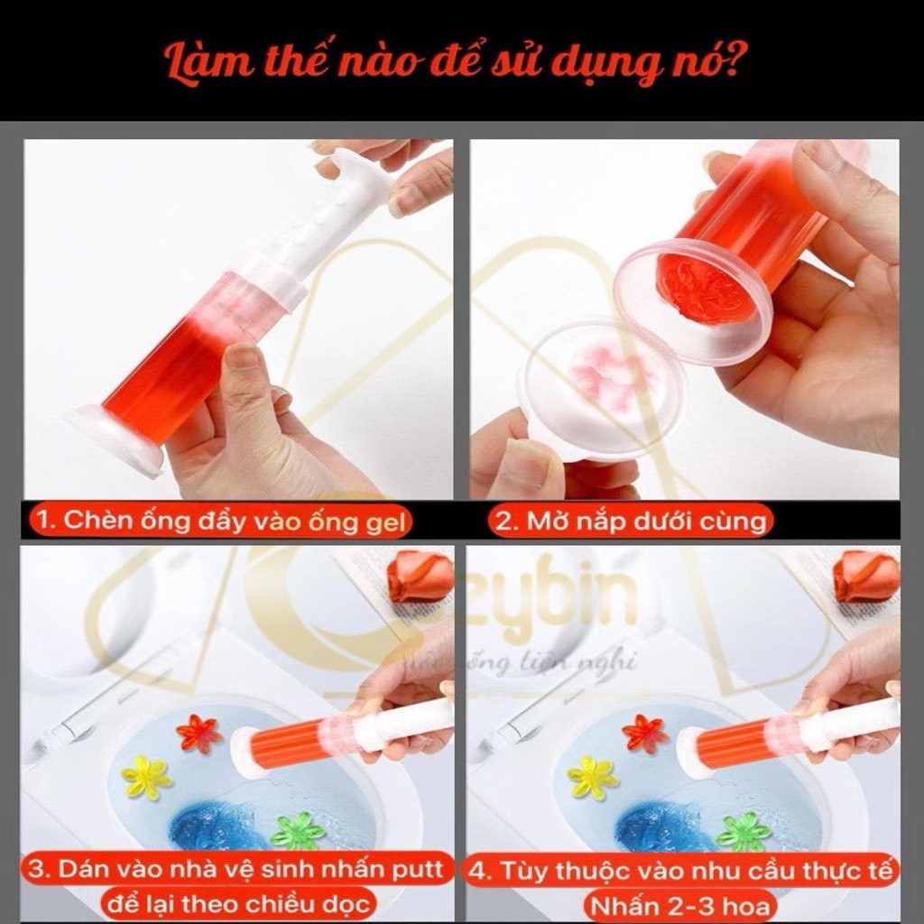 Gel Khử Mùi Bồn Cầu Nhà Vệ Sinh dạng thạch hình bông hoa với nhiều mùi thơm,thiết kế bám vào thành toilet giúp lưu hương