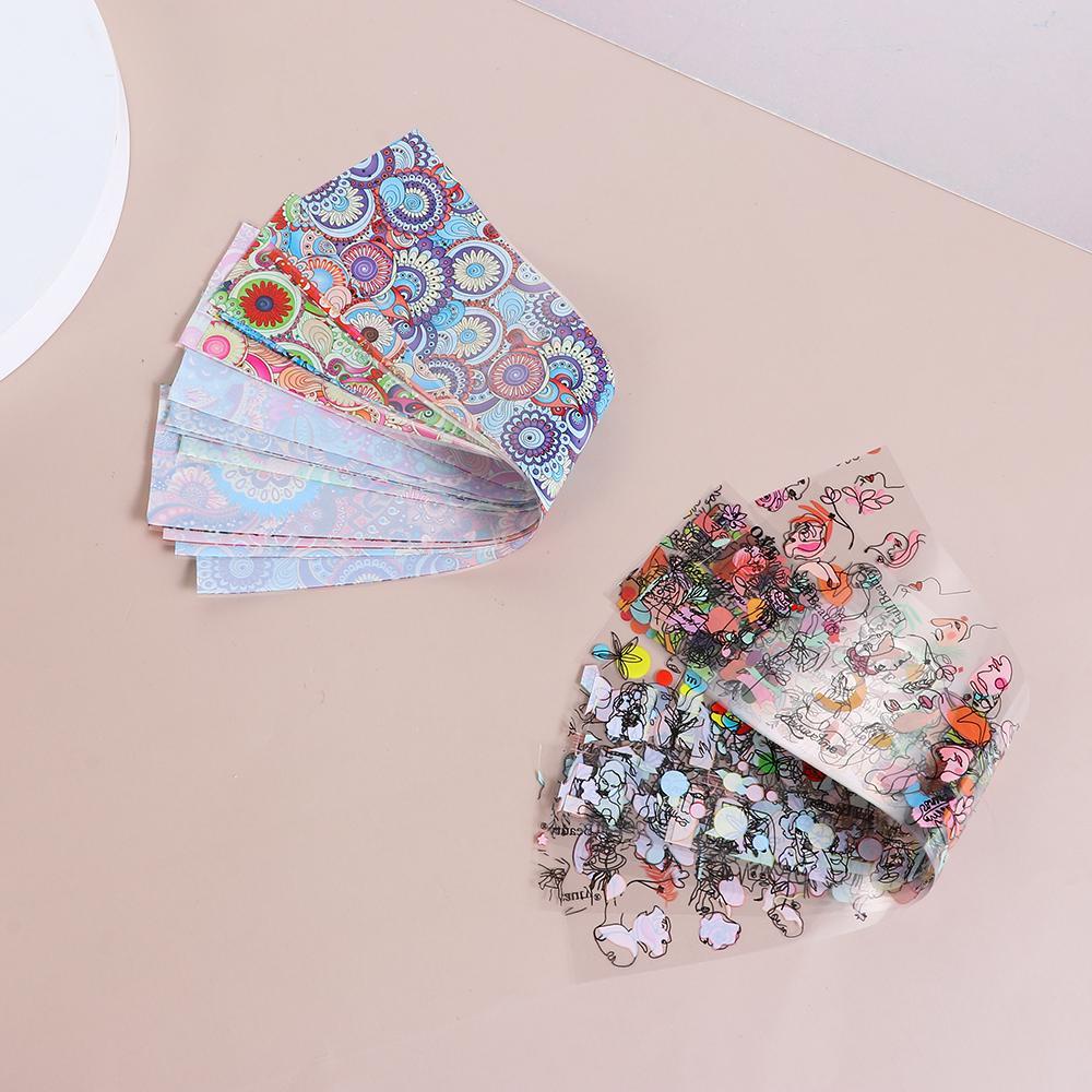 Set 10 Tấm Lá Nhôm Chuyển Đổi Đường Xăm Hình Trang Trí Móng Tay HS