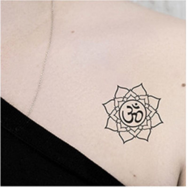 Hình xăm biểu tượng hoa sen q30. Xăm dán tatoo mini tạm thời, size &lt;10x6cm