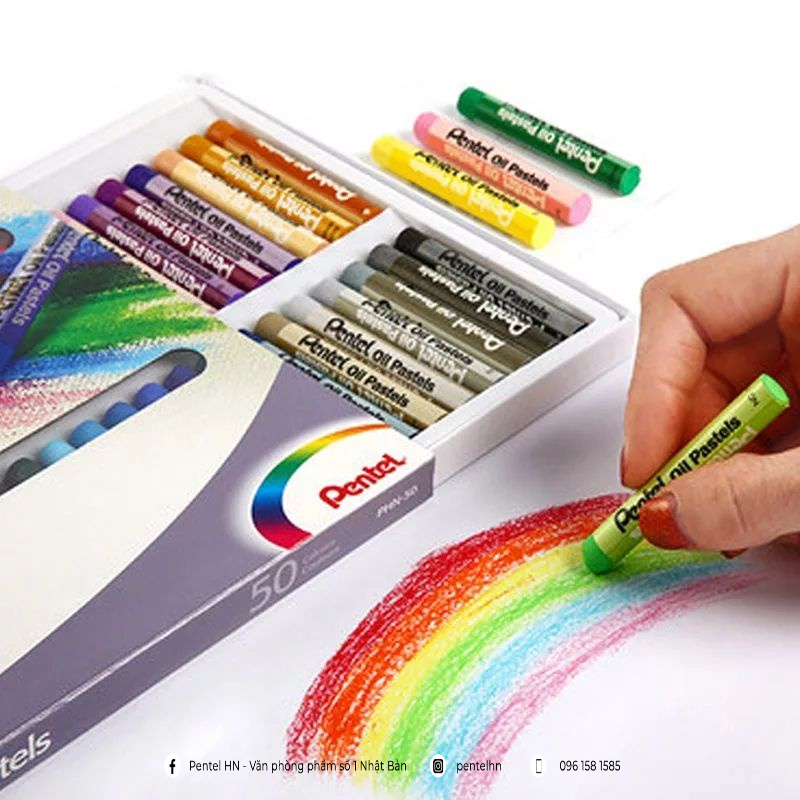 Sáp Màu Dầu Pentel Oil Pastel 50 màu PHN-50 | Màu Sắc Tươi Sáng | An Toàn Không Độc Hại