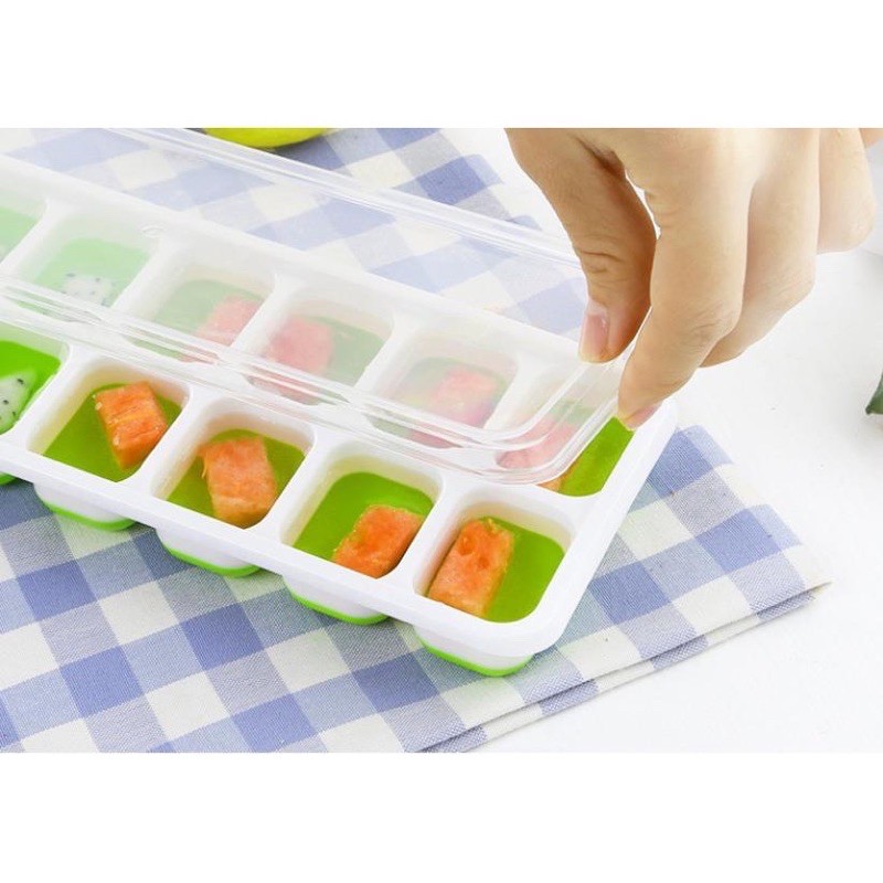 (Rẻ vô địch) BooBoo BaBy - Khay Trữ Đồ Ăn Dặm Cho Bé, Làm Đá Có Nắp Đậy - Đáy Bằng Silicon Lấy Thức Ăn Dễ Dàng