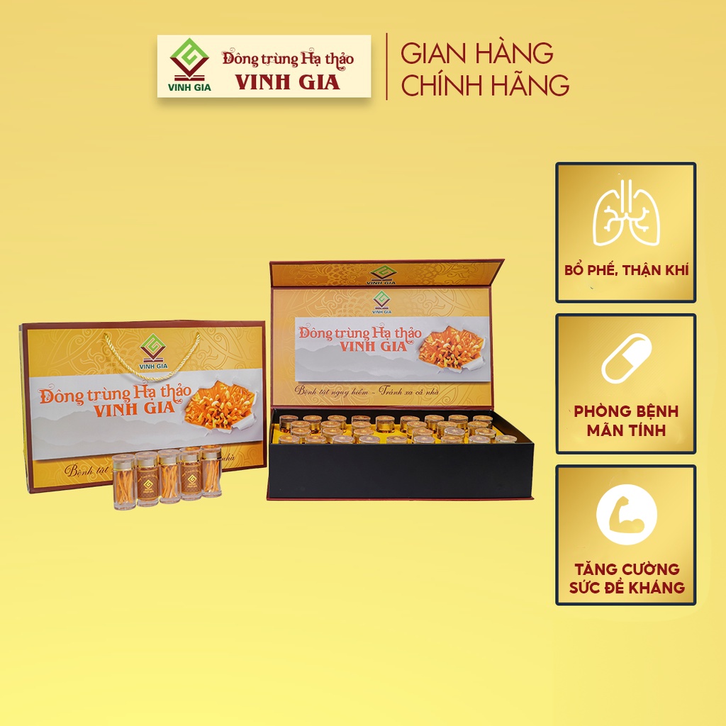 Đông Trùng Hạ Thảo Vinh Gia Quả Thể Khô Giúp Bổ Phế, Thận Khí Dành Cho Mọi Lứa Tuổi – Hộp 30 Lọ