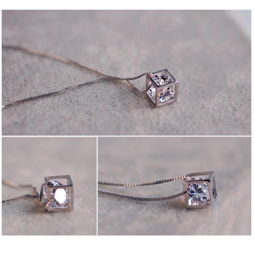 Dây Chuyền Bạc S925 Hình Vuông Zircon LOVE MAGIC Phong Cách Hàn DCBACLOVEMAGIC