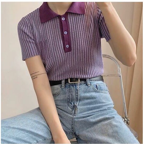 áo polo nữ sọc tím