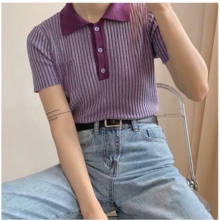 áo polo nữ sọc tím