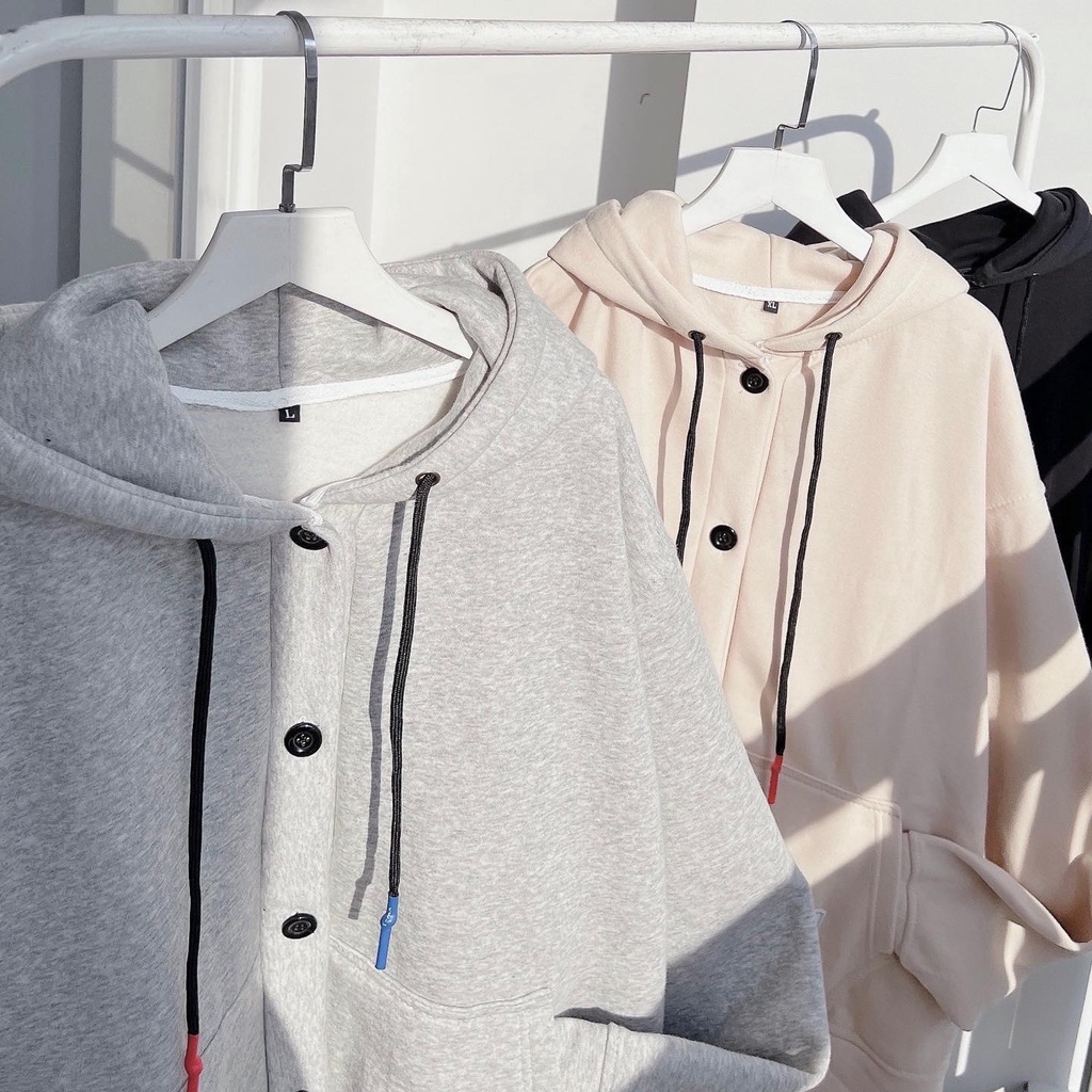 Áo khoác nỉ nút tag POUR ( hàng chuẩn hình 100%)