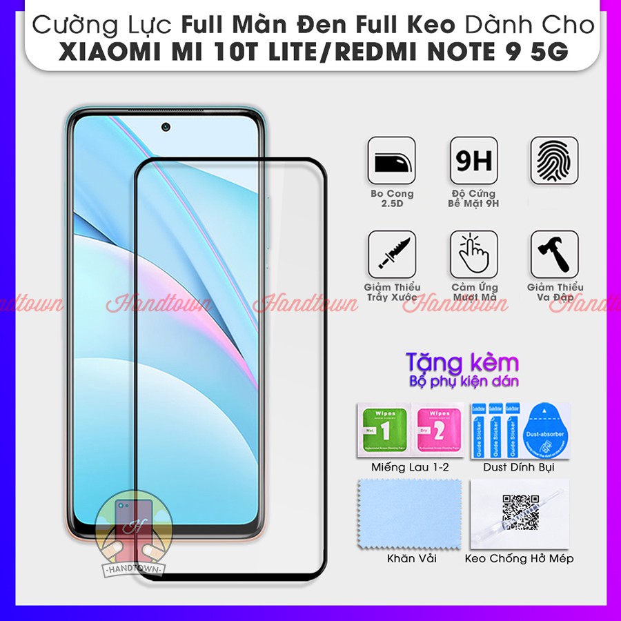 Kính Cường Lực Full Màn Đen Full Keo Xiaomi Mi 10T Lite / Xiaomi Redmi Note 9 Pro 5G Không Chấm Li Ti Chống Trầy Xước Va