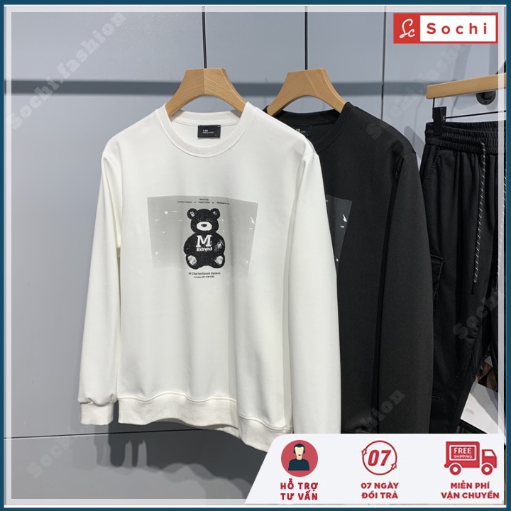 Áo thu đông tay dài nam, áo giữ nhiệt cổ tròn 3D lạ mắt in Gấu Đen mã SW.666