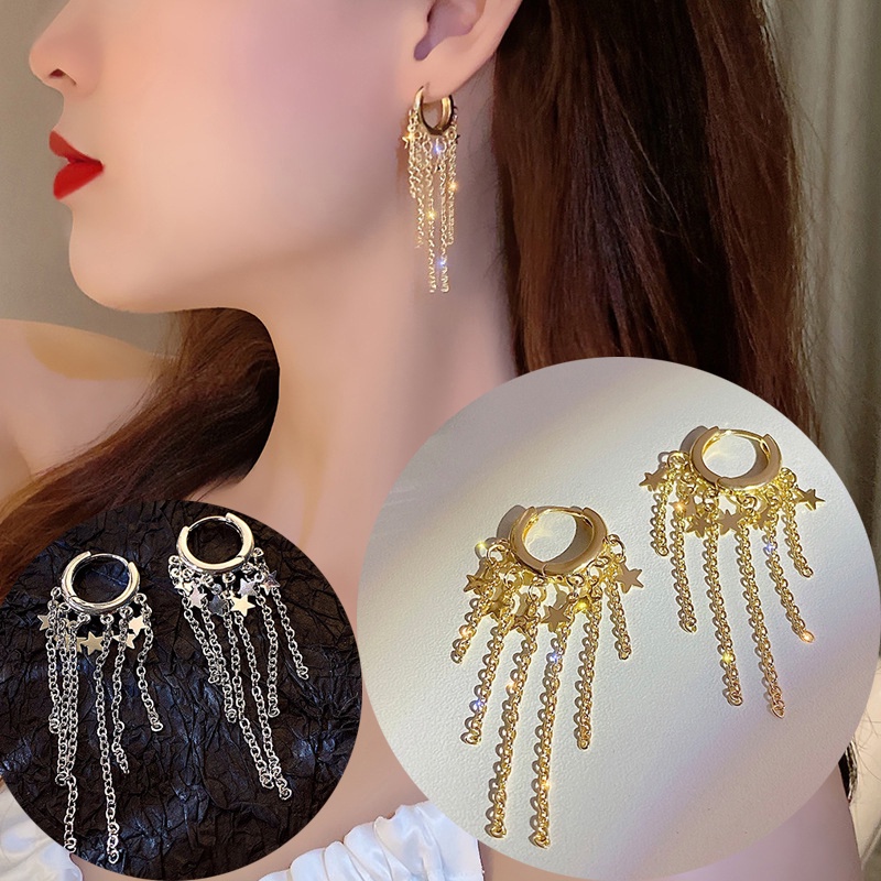 Đôi Khuyên Tai Dài Tua Rua Thời Trang Cho Nữ