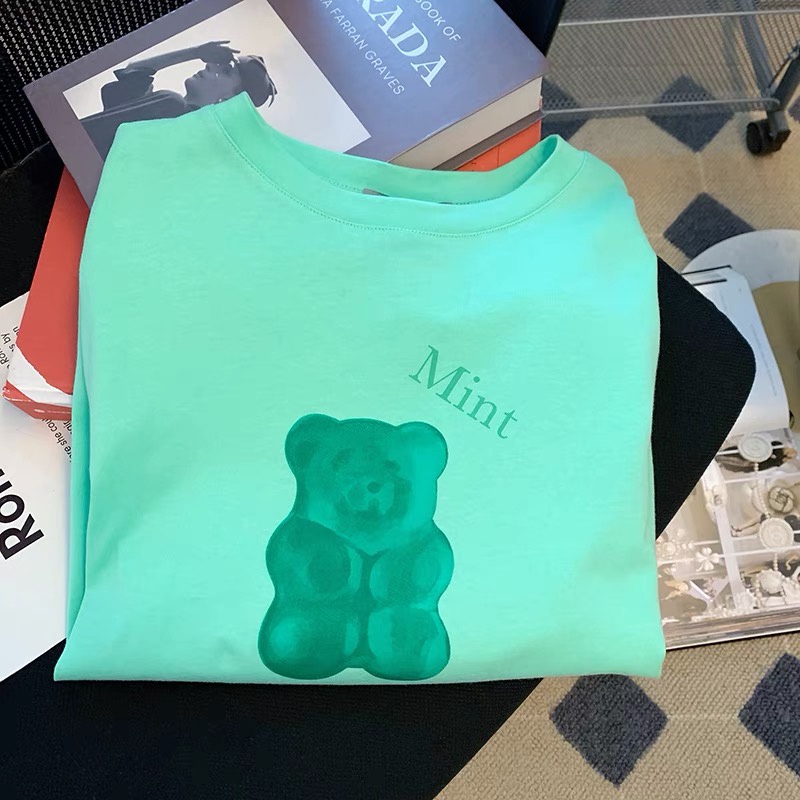 NRVP Áo thun tay ngắn cổ tròn họa tiết gấu thời trang mùa hè phong cách Hàn Quốc mới