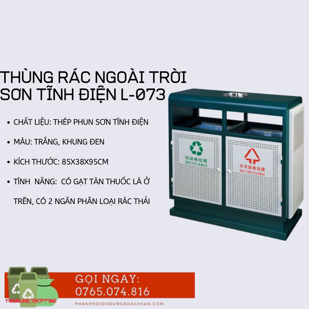 THÙNG RÁC CÔNG CỘNG NGOÀI TRỜI THÉP SƠN TĨNH ĐIỆN L-073