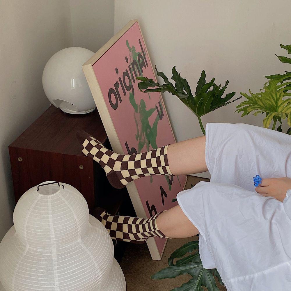 Daron Vớ Cotton Kẻ Sọc Caro Ngọt Ngào Phong Cách Nhật Bản Hip Hop Pop Cho Nữ