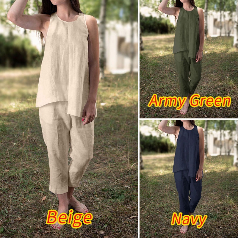 Set đồ ZANZEA gồm áo thun không tay và quần short thời trang dành cho nữ