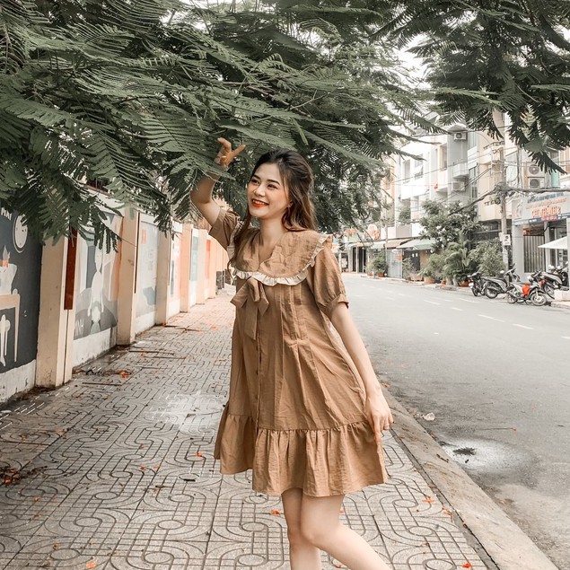 Đầm babydoll nữ sang chảnh cổ phối nơ - Hot trend hè 2021 MSP D10