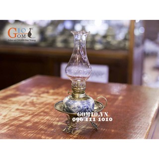 Đèn dầu dáng đĩa to men rạn cổ