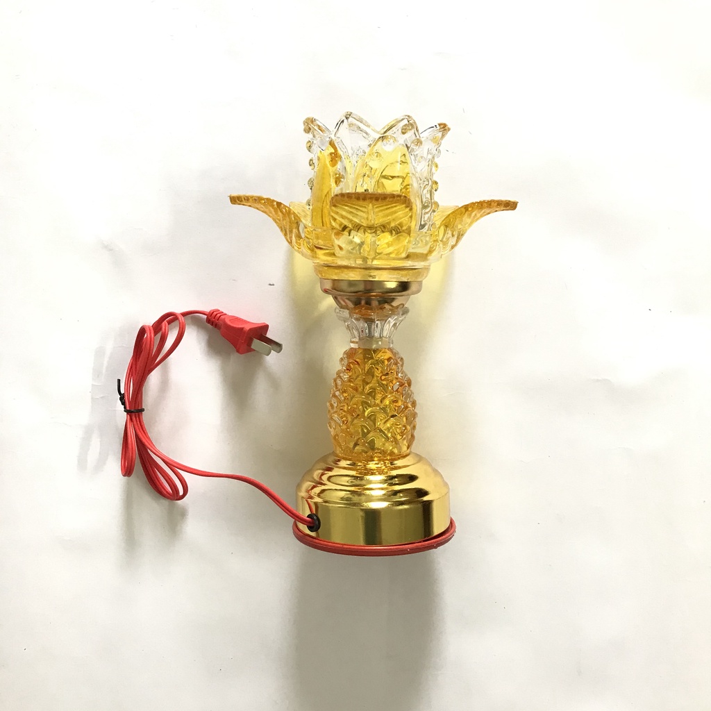 ĐÈN THỜ BÔNG PHA LÊ MÀU VÀNG CHẠY BẰNG ĐIỆN CAO 20CM