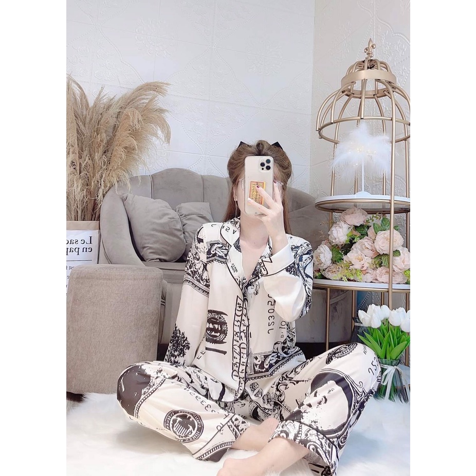 Bộ Pijama chất liệu lụa latin - Bộ ngủ nhà dài tay 𝘾𝘼𝙊 𝘾𝘼̂́𝙋 sang chảnh.