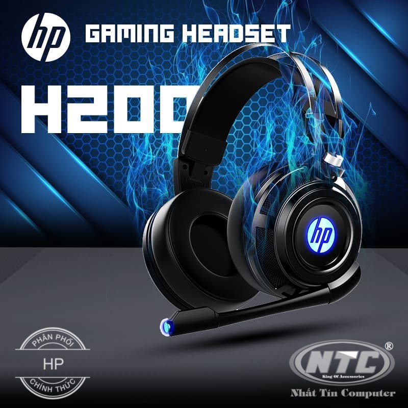 Tai nghe chụp tai HP H200 chuyên game có led - kèm jack chuyển 1 ra 2 (Đen)