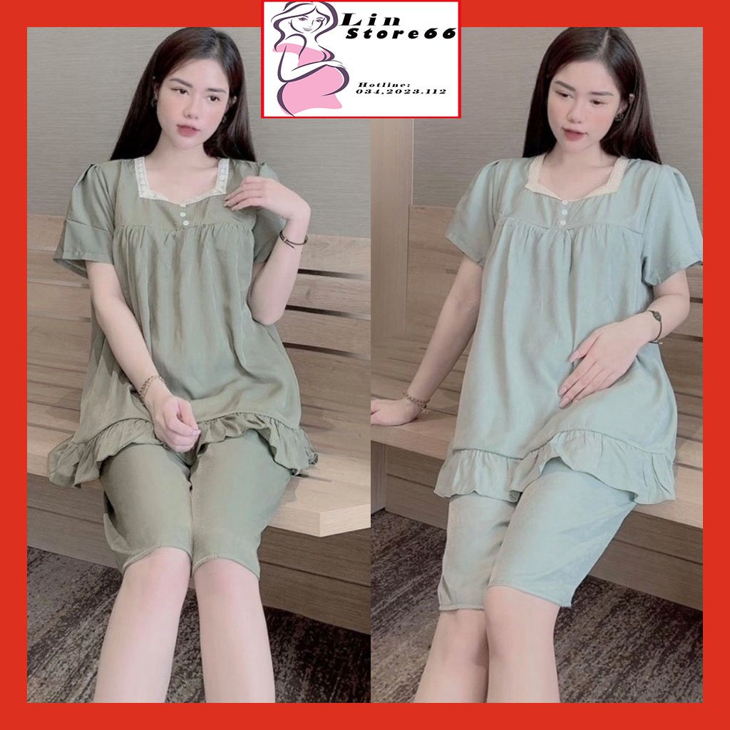 Bộ Bầu Sau Sinh Mùa Hè Chất Đũi Mềm Mát Quần Đùi Áo Cộc Có Khóa Cho Con Bú AO36 Lin Store66