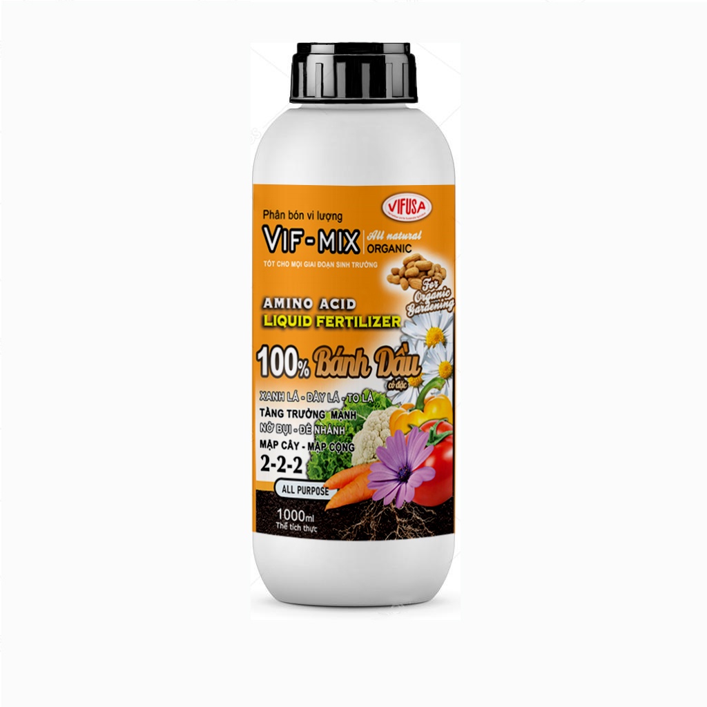 Phân bón Bánh Dầu cô đặc  VIF-MIX 2-2-2 chai 1L - SIÊU TĂNG TRƯỞNG -MẬP CỘNG - NỞ BỤI - chuyên Rau Sạch, Rau Hữu Cơ