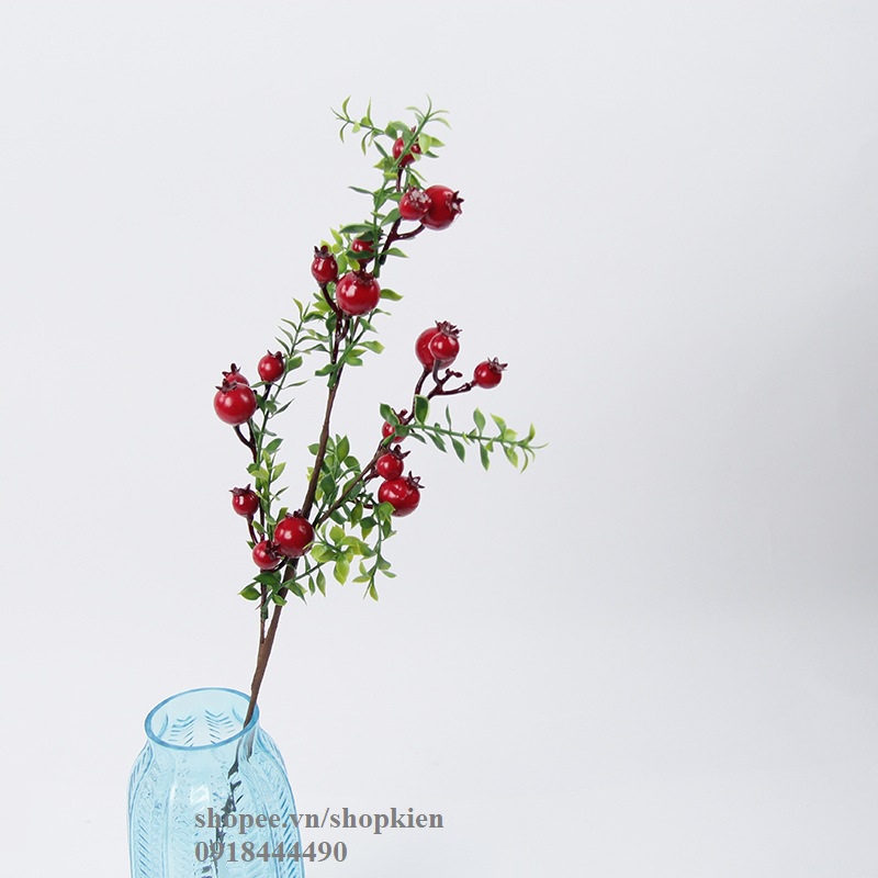 Cành lựu giả quả đỏ trang trí Tết đẹp cao 70cm - Cây giả - Hoa giả đẹp
