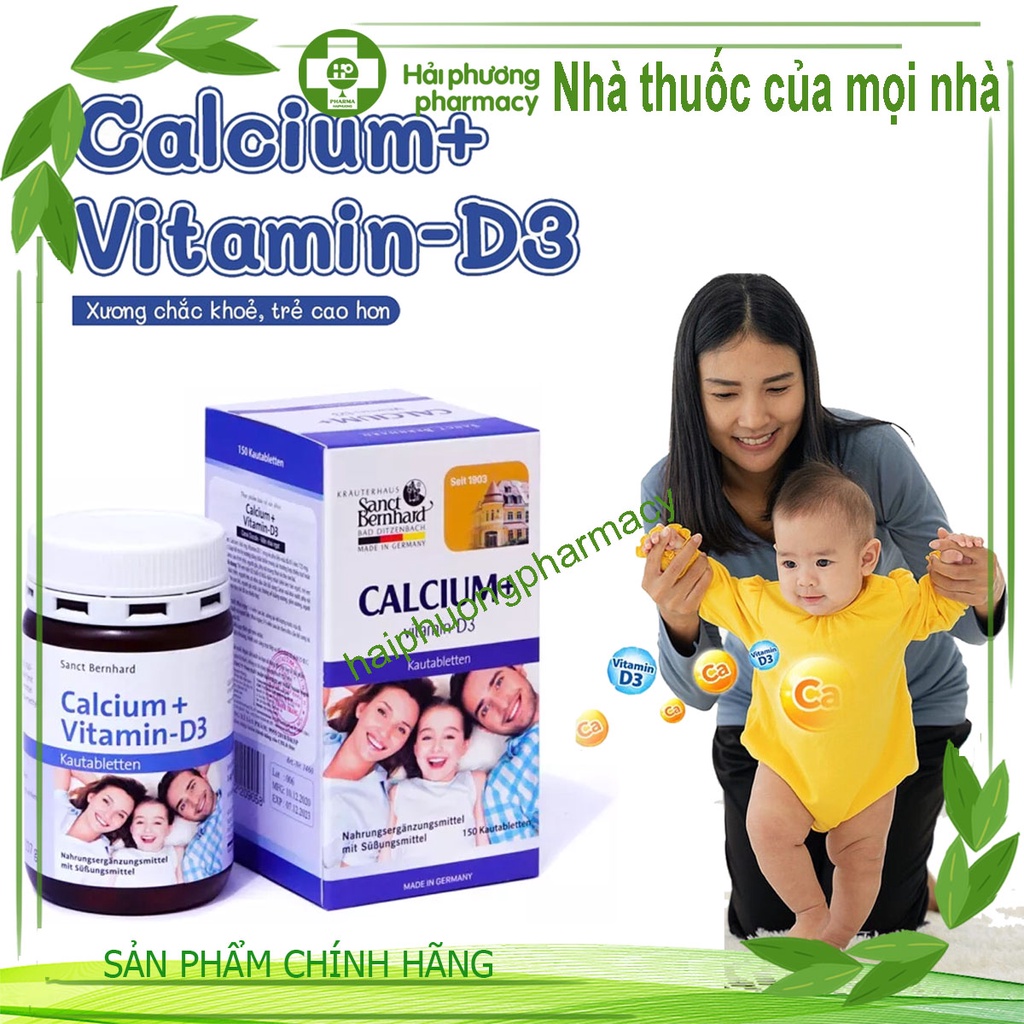 Viên ngậm canxi Calcium Vitamin D3 Socola - bổ sung canxi D3 tăng chiều cao cho bé và gia đình - Sanct Bernhard 150 viê