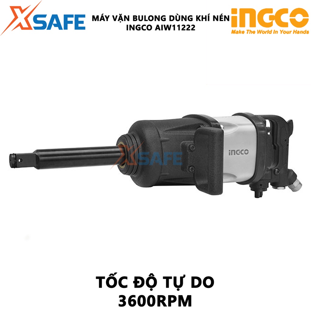 Máy siết bulong khí nén 25mm (1&quot;) INGCO AIW11222 -Đầu vặn vuông 25mm(1''), lượng khí tiêu thụ 1019l/min, tốc độ 3600rpm