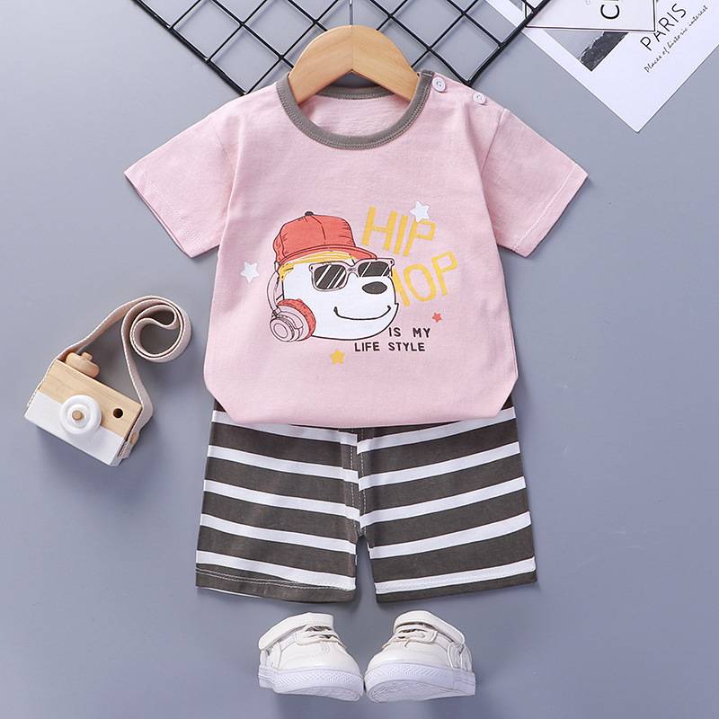 Bộ quần áo thể thao bằng cotton in họa tiết hoạt hình gấu trúc thời trang mùa hè cho bé