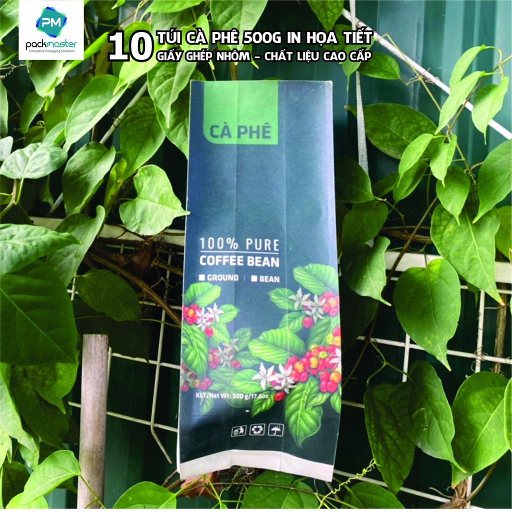 Túi Cà phê 4 cạnh + Van 1 chiều loại 500g đến 1kg in hình siêu đẹp