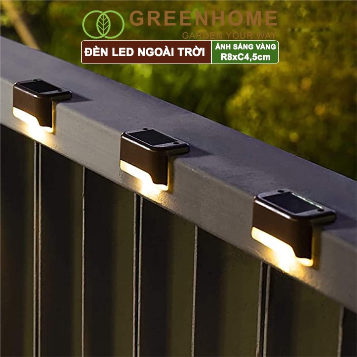 Đèn Led năng lượng mặt trời,  R8xC4,5cm, màu Đen, vàng ấm, chống nước, ốp lan can, trang trí sân vườn |Greenhome
