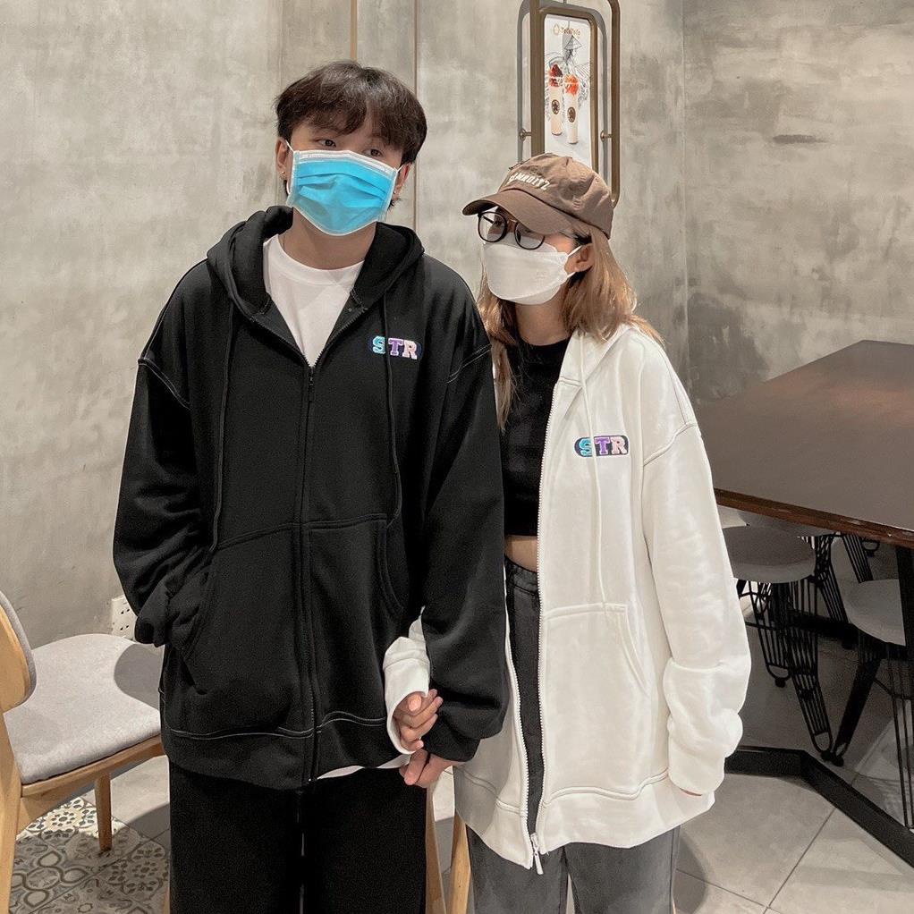 Áo Khoác STR Nam Nữ Unisex Dáng Rộng Tay Bồng- Áo Khóa Nỉ Sweater Nam Nữ (có ảnh thật)