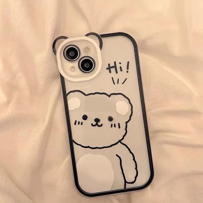 (SIÊU RẺ) Ốp lưng iphone tai cam viền đen gấu Hi 7plus/8/8plus/x/xr/xs/11/12/13/pro/max/plus/promax