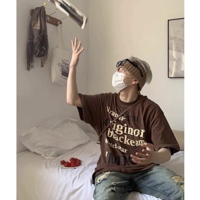 Áo Thun Tay Lỡ Unisex MISS 1781 màu NÂU  /Nam nữ unisex/ Áo phông cổ tròn form rộng