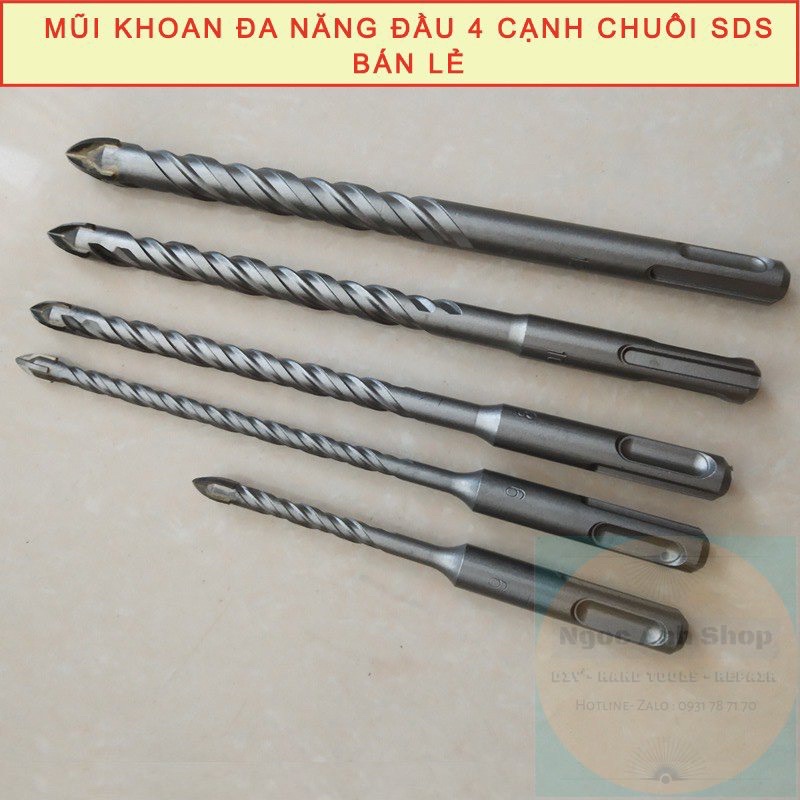 Mũi Khoan Đa Năng Đầu 4 Cạnh Hỏa Tiên Chuôi, Chân Gài SDS Plus