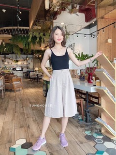 Quần ống rộng giả váy lửng chất đũi