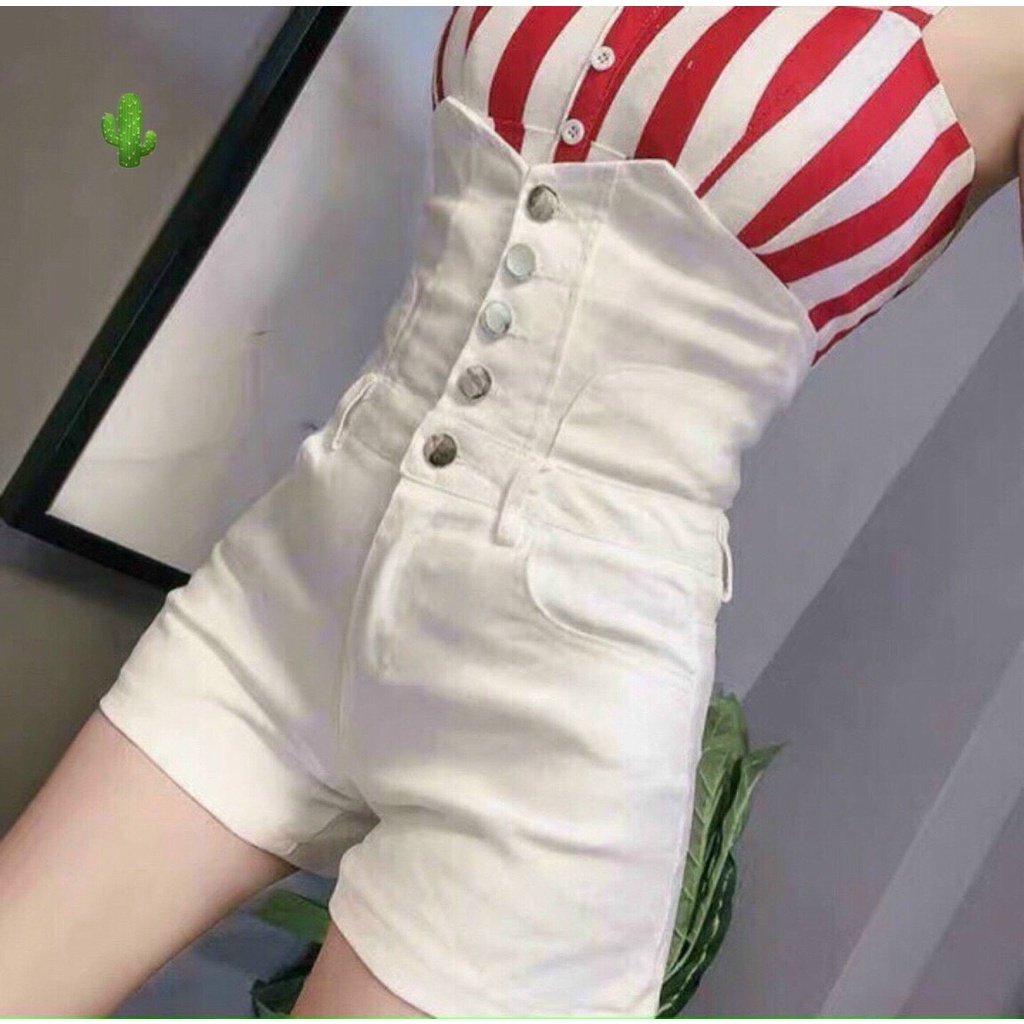 quần short kaki lưng cao đính nút