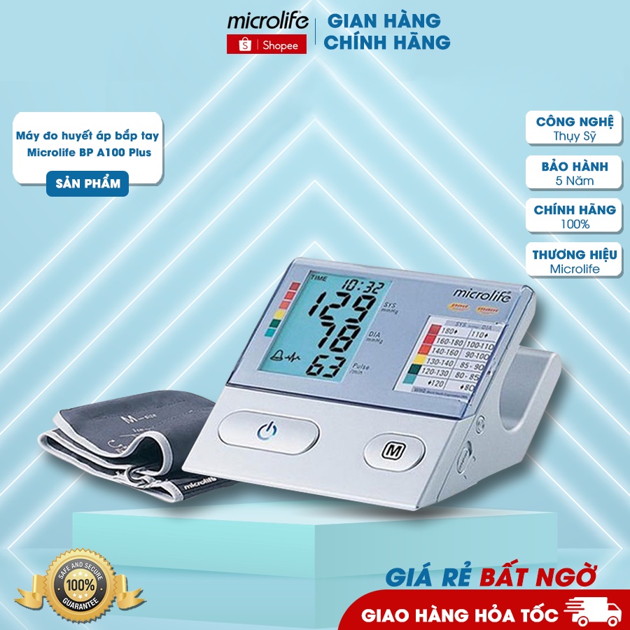 Máy đo huyết áp bắp tay Microlife BP A100 PLUS | Thương Hiệu Thụy Sĩ - Bảo Hành 5 Năm
