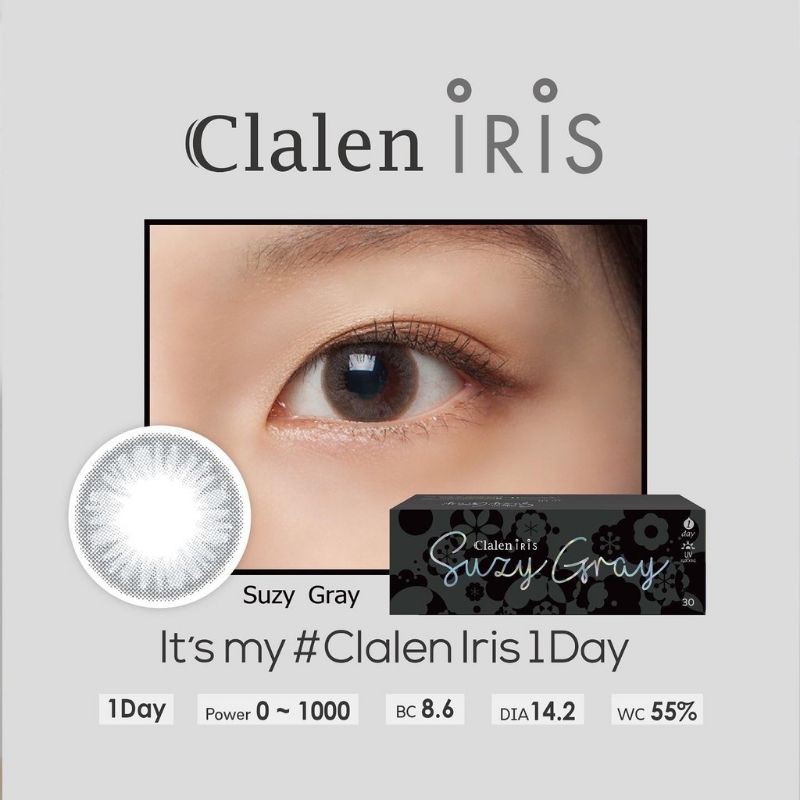 Kính áp tròng 1 ngày màu Suzy Gray Clalen iris, lens mắt màu xám có độ cận - Lens Optic