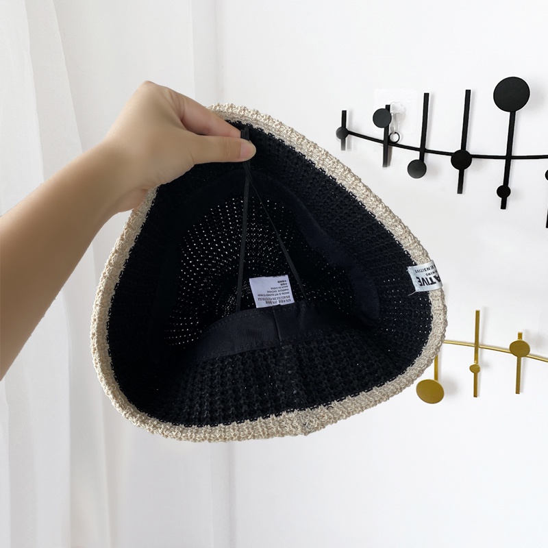 Nón Bucket Đan Len Màu Đen Thoáng Khí Chống Nắng Phong Cách Nhật Bản Thời Trang Xuân Hè Cho Nữ