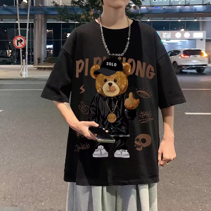 Áo Thun Tay Ngắn Dáng Rộng In Hình Chú Gấu Phong Cách Hip Hop Đường Phố Cho Nam Và Nữ Cỡ Lớn M-8XL