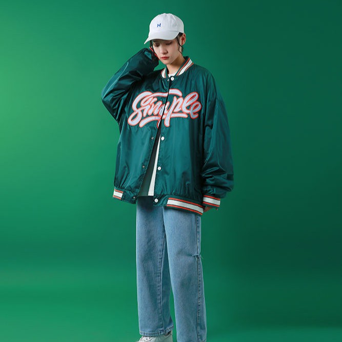 Áo khoác bóng chày dáng rộng thêu họa tiết màu sắc tương phản thời trang xuân thu cổ điển kiểu Hàn 2020 dành cho nữ