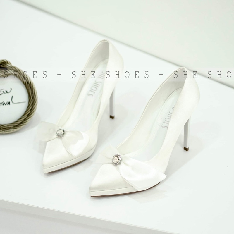 Giày cưới ♥️Freeship♥️ Giày cao gót trắng cô dâu cao cấp, độc quyền bởi SHE SHOES