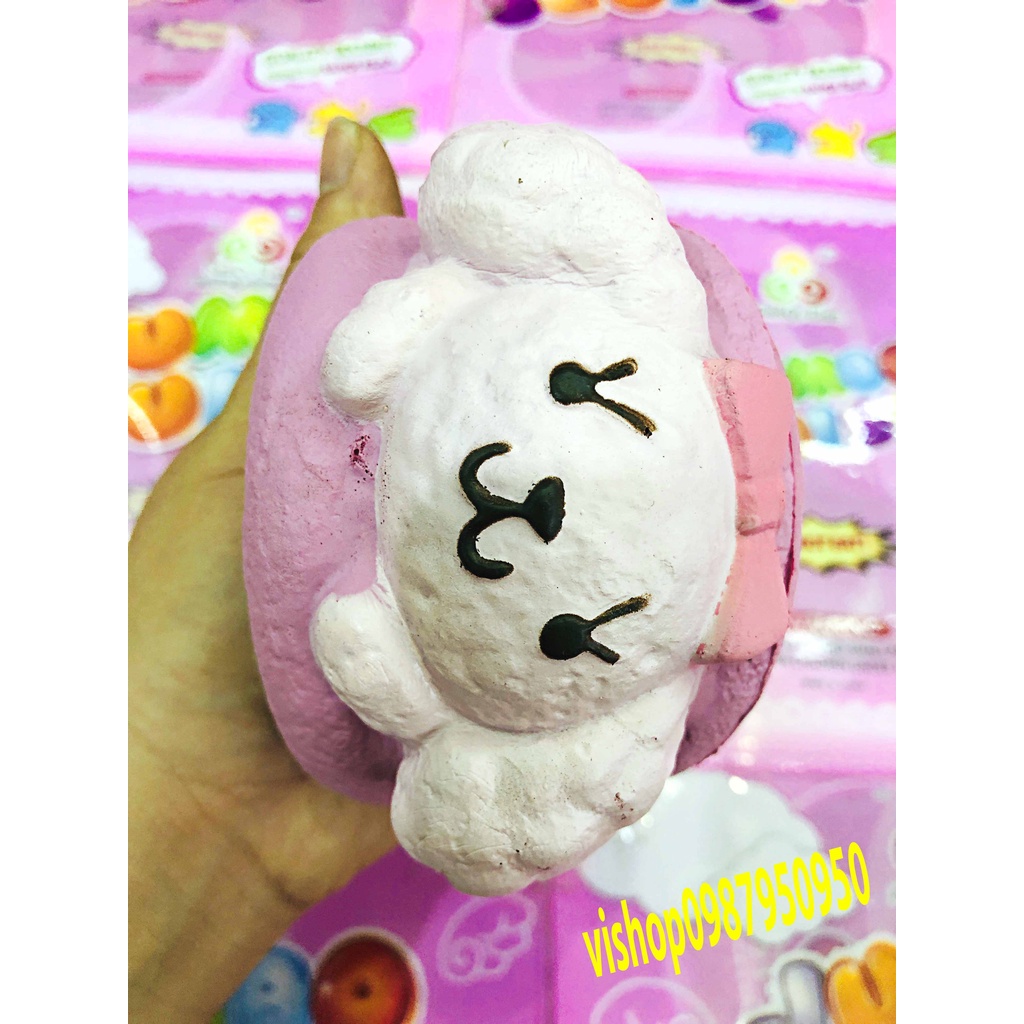 Squishy Lớn JUMBO Hình bánh cún đeo nơ hồng Đồ Chơi Xốp Giảm Stress Hình mềm mịn dễ Thương đàn hồi Cho Bé