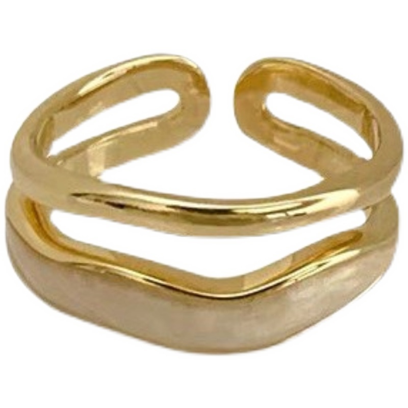 Nhẫn dạng hở hai lớp kim loại đính đá zircon đơn giản phong cách cổ điển 19A1435