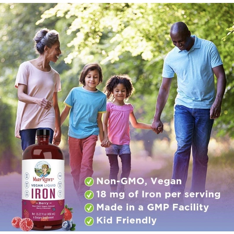 Sắt hữu cơ thuần chay Mary Ruth’s Liquid Iron Supplement cho gia đình 450ml USA