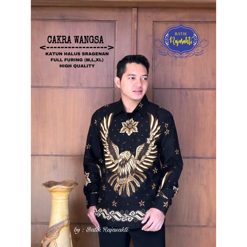 Cakra WANGSA Áo sơ mi Cotton dài tay nhiều lớp màu trơn RAJASAKI đám cưới Majasakti RAJASAKTI Guring cho nam