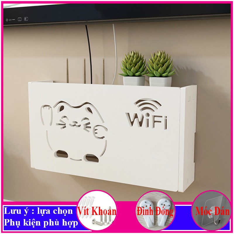 Kệ treo tường trang trí, kệ để modem wifi phòng khách, chất liệu gỗ pitech cao cấp màu trắng tinh - a18