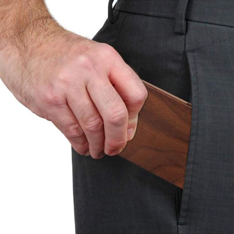 Flgo Hộp Đựng Danh Thiếp Danh Thiếp Từ Tính Màu Đen Óc Chó Trang Trí Bàn Làm