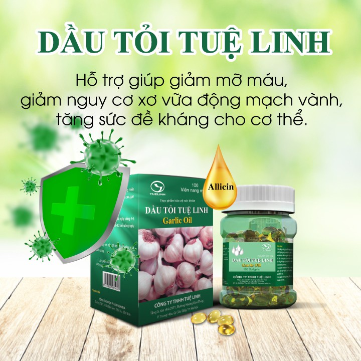 Dầu tỏi Tuệ Linh Giảm mỡ máu - Tăng sức đề kháng - hộp 100 viên