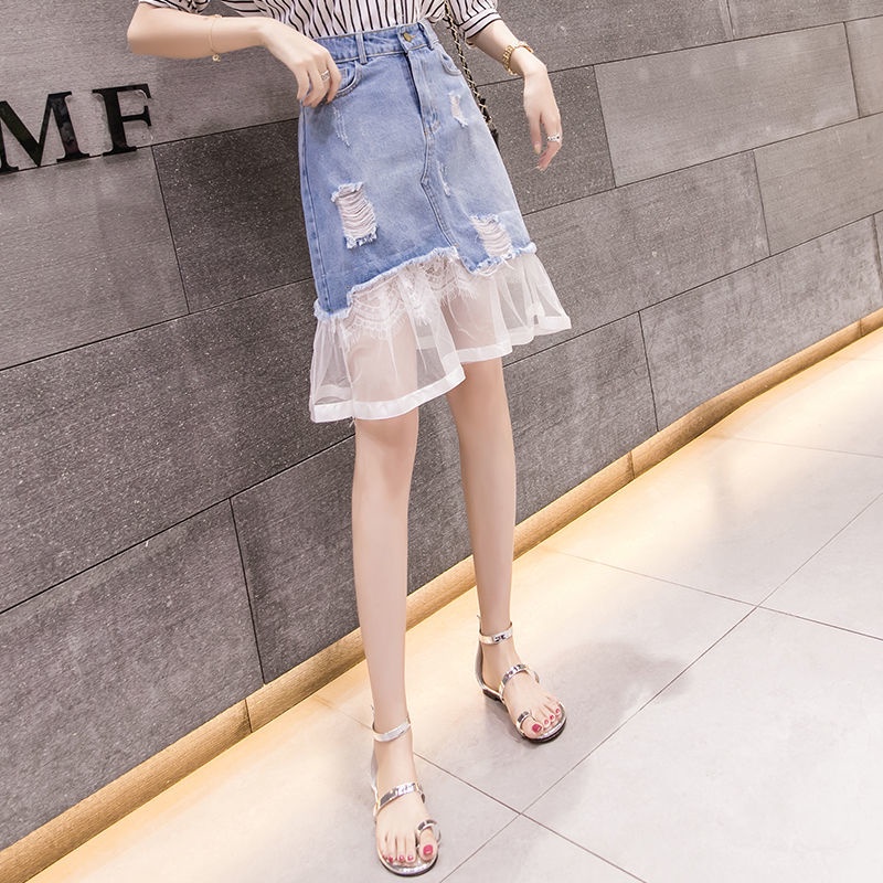 Chân Váy Phối Ren Xinh Xắn Theo Phong Cách Hàn Quốc/Size S-5xl 164580 Chân Váy Chữ a Lưng Cao Thời Trang Dành Cho Nữ